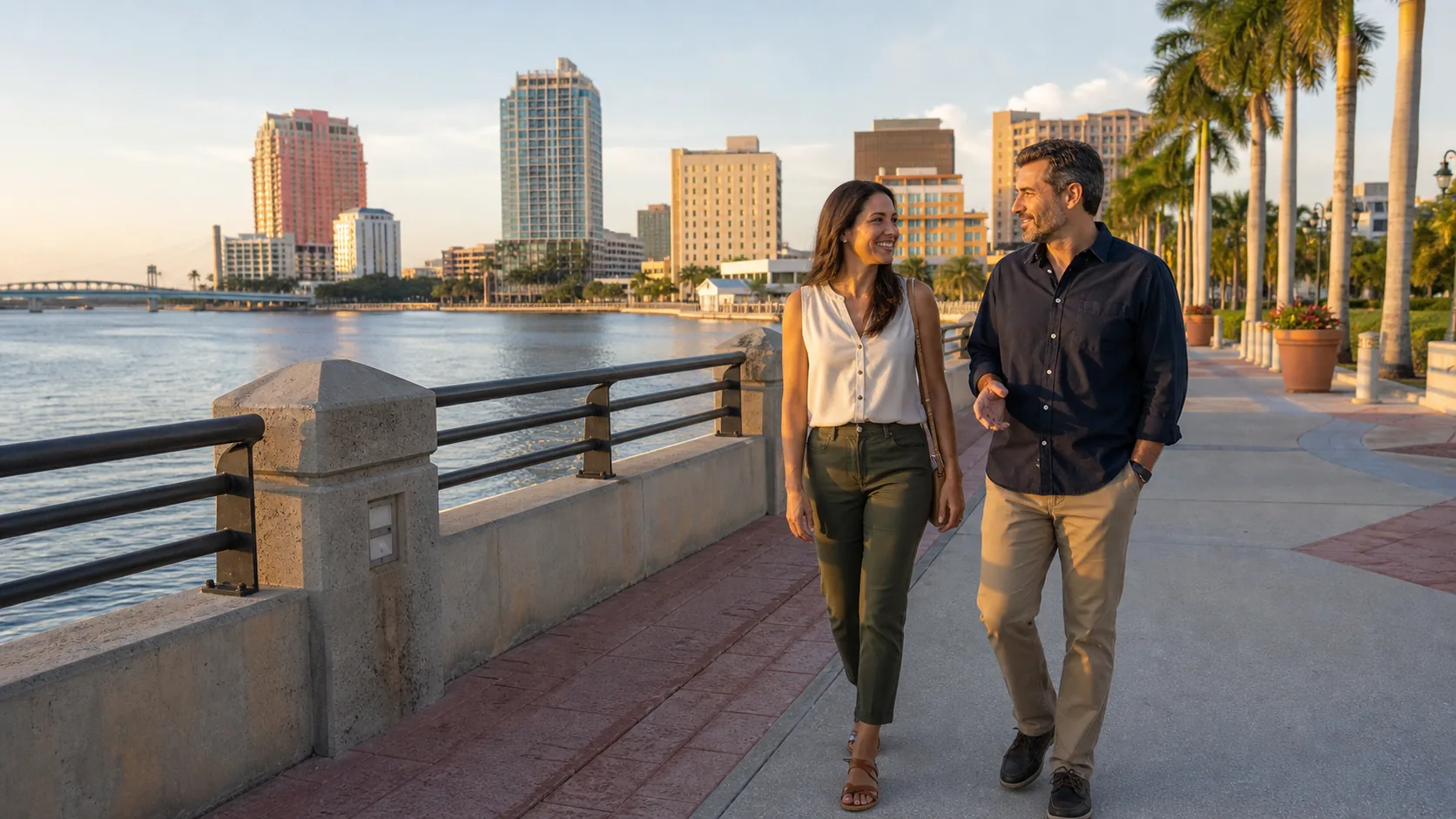 Adult couple enjoying a date near a recognizable Fort Myers landmark